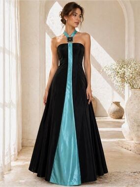 Y2K Jessica McClintock for Gunne Sax Black & Teal Evening Dress Size 13